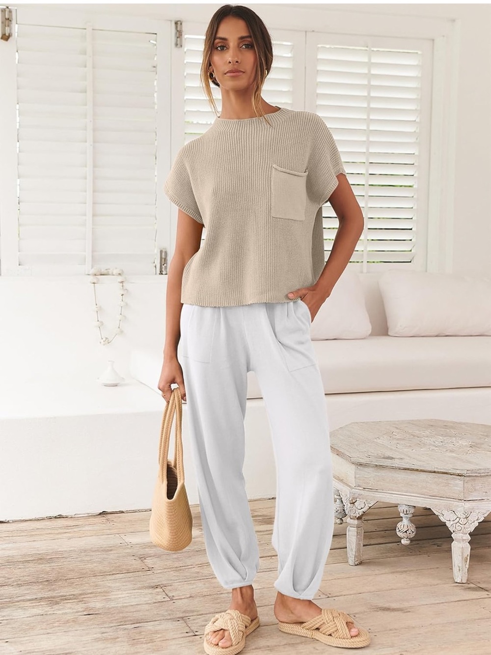 3 Piece Knit Lounge Set Long and Short Sleeve Sweater Tops + Jogger Pants